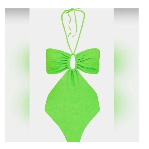 Mara Hoffman Blanca Lime Green One Piece Crinkle Swimsuit size XS - Picture 4 of 10
